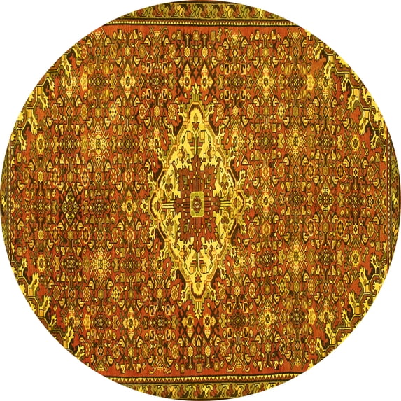 Ahgly Company Machine Washable Indoor Round Persian Yellow Traditional Area Rugs, 8' Round
