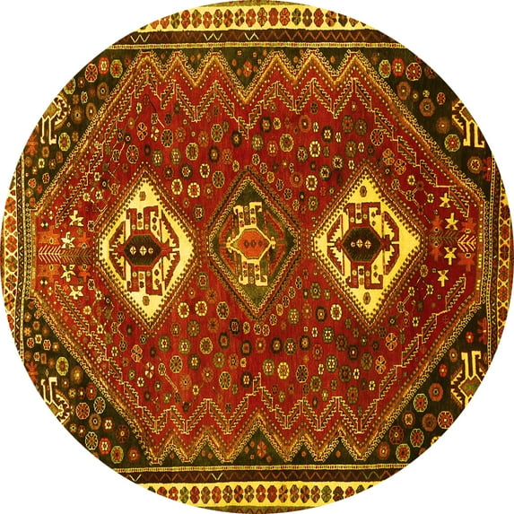 Ahgly Company Machine Washable Indoor Round Persian Yellow Traditional Area Rugs, 8' Round