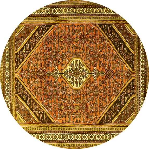 Ahgly Company Machine Washable Indoor Round Persian Yellow Traditional Area Rugs, 8' Round