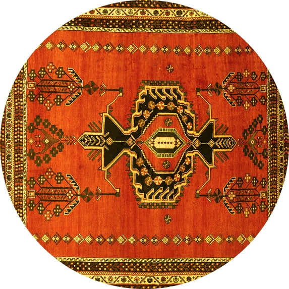 Ahgly Company Machine Washable Indoor Round Persian Yellow Traditional Area Rugs, 8' Round