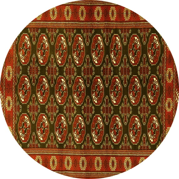 Ahgly Company Machine Washable Indoor Round Persian Yellow Traditional Area Rugs, 8' Round