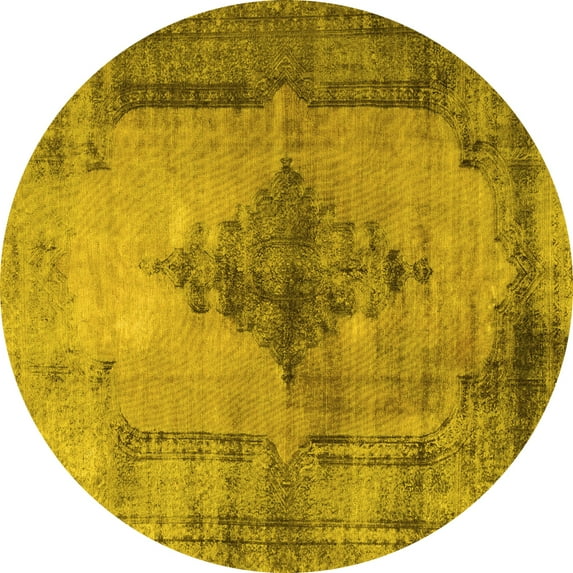 Ahgly Company Machine Washable Indoor Round Persian Yellow Traditional Area Rugs, 8' Round