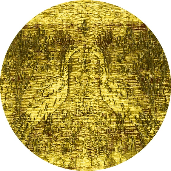 Ahgly Company Machine Washable Indoor Round Persian Yellow Traditional Area Rugs, 8' Round