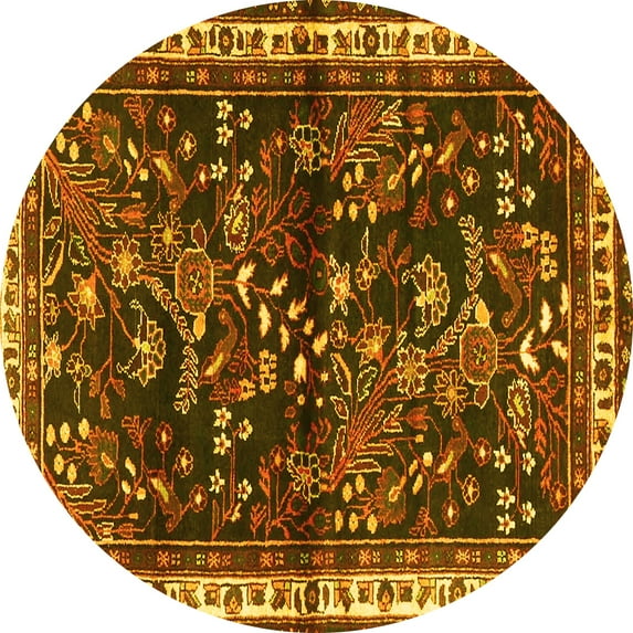 Ahgly Company Machine Washable Indoor Round Persian Yellow Traditional Area Rugs, 8' Round