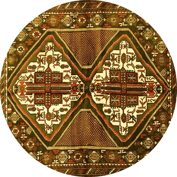 Ahgly Company Machine Washable Indoor Round Persian Yellow Traditional Area Rugs, 8' Round