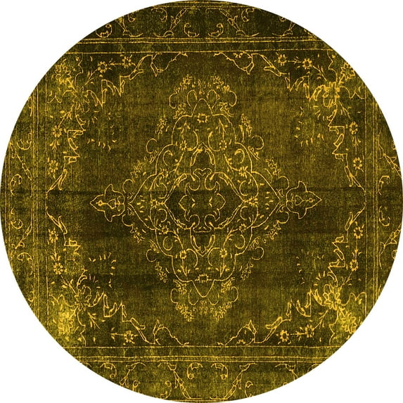 Ahgly Company Machine Washable Indoor Round Persian Yellow Traditional Area Rugs, 8' Round