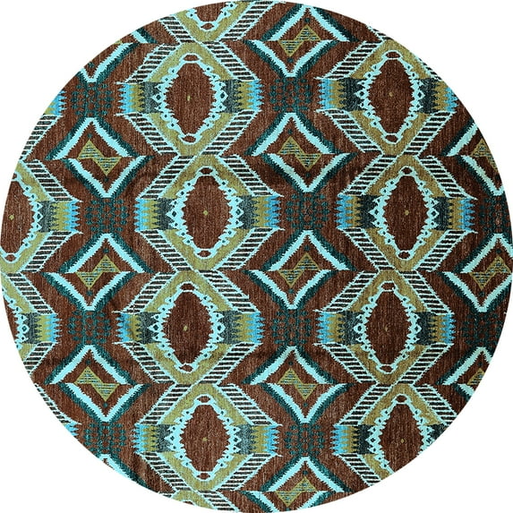 Ahgly Company Machine Washable Indoor Round Solid Light Blue Modern Area Rugs, 3' Round