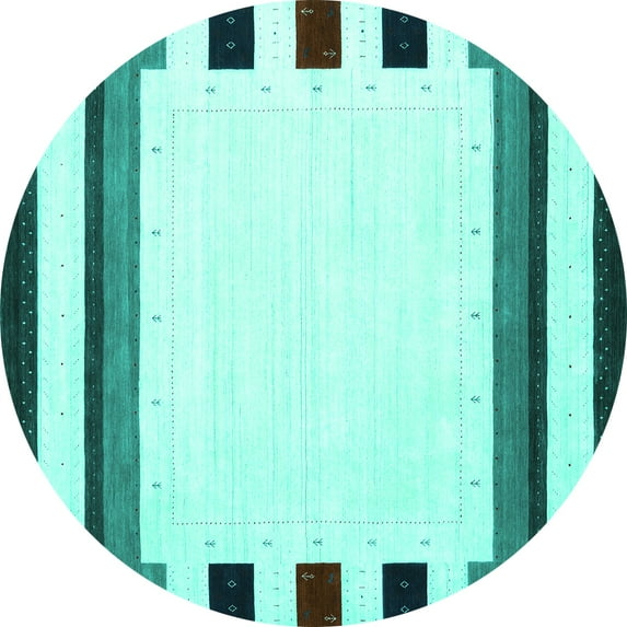 Ahgly Company Machine Washable Indoor Round Solid Turquoise Blue Modern Area Rugs, 5' Round