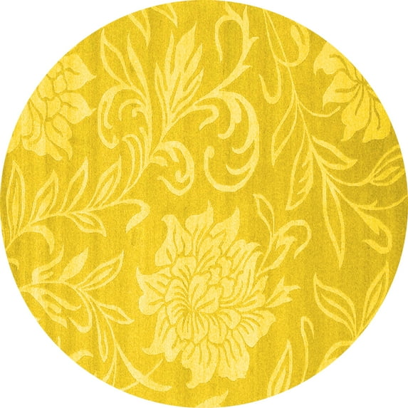 Ahgly Company Machine Washable Indoor Round Solid Yellow Modern Area Rugs, 5' Round