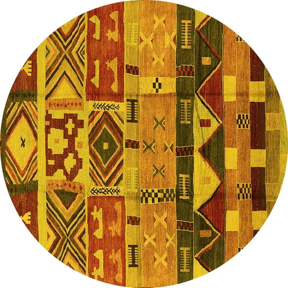 Ahgly Company Machine Washable Indoor Round Solid Yellow Modern Area Rugs, 6' Round