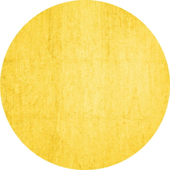 Ahgly Company Machine Washable Indoor Round Solid Yellow Modern Area Rugs, 6' Round