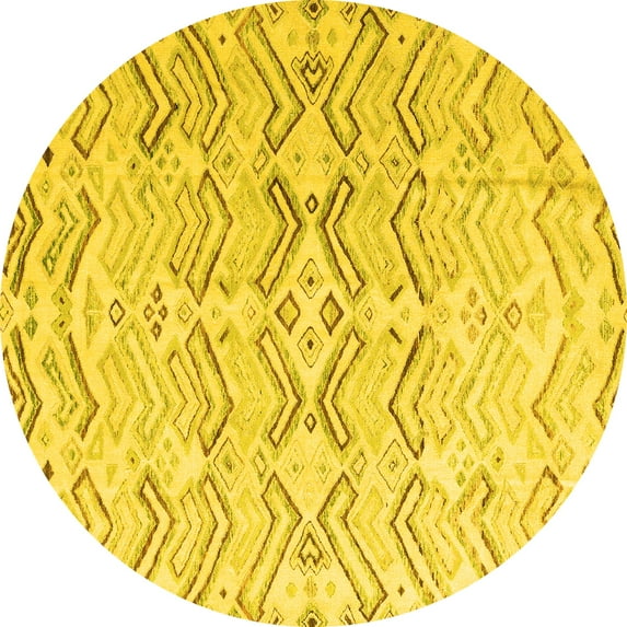 Ahgly Company Machine Washable Indoor Round Solid Yellow Modern Area Rugs, 6' Round
