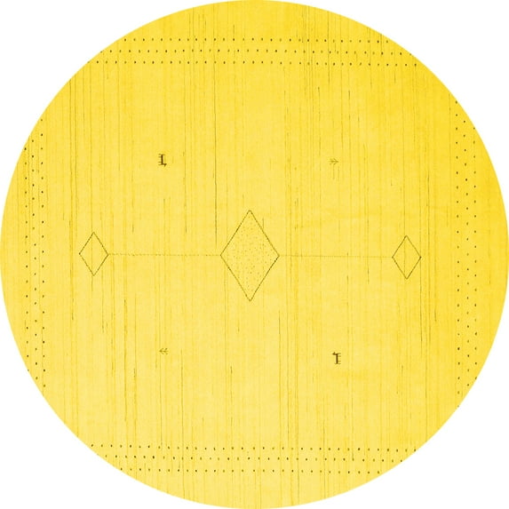Ahgly Company Machine Washable Indoor Round Solid Yellow Modern Area Rugs, 6' Round