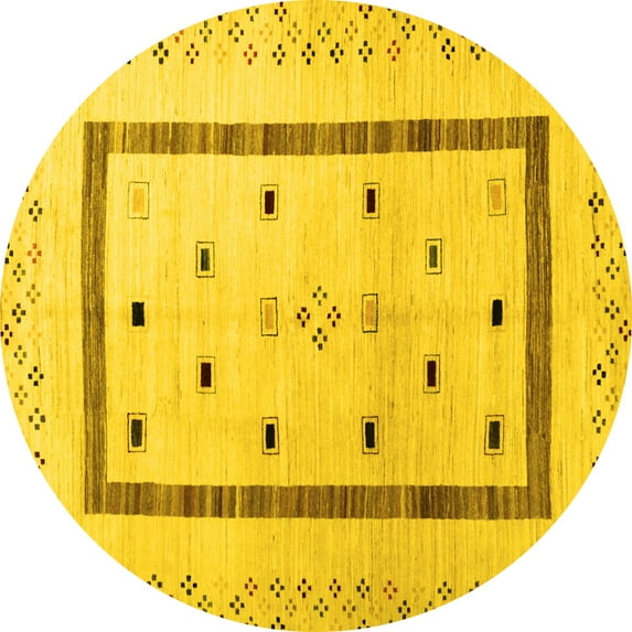 Ahgly Company Machine Washable Indoor Round Solid Yellow Modern Area Rugs, 8' Round