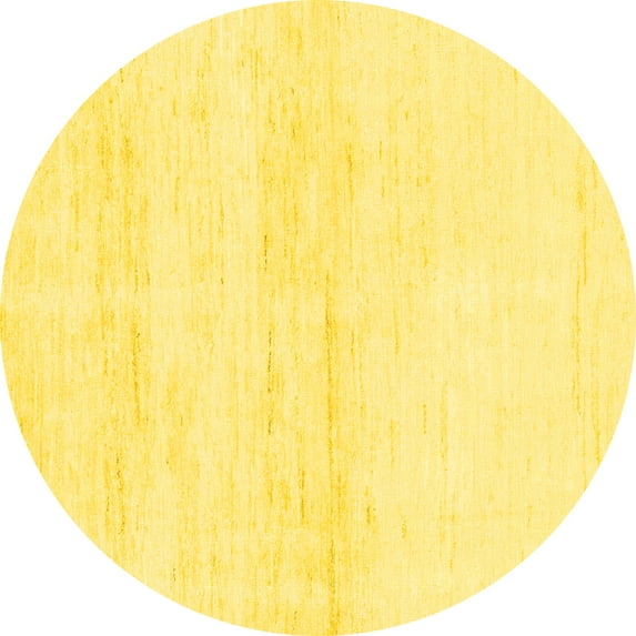 Ahgly Company Machine Washable Indoor Round Solid Yellow Modern Area Rugs, 8' Round