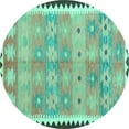 thumbnail image 1 of Ahgly Company Machine Washable Indoor Round Southwestern Turquoise Blue Country Area Rugs, 3' Round, 1 of 4
