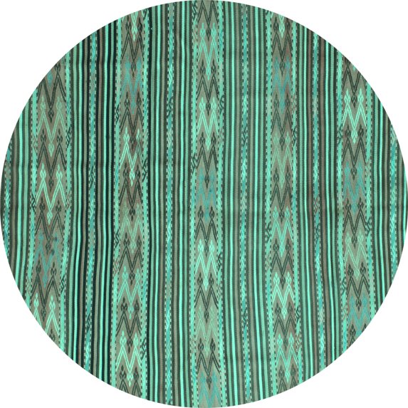 Ahgly Company Machine Washable Indoor Round Southwestern Turquoise Blue Country Area Rugs, 5' Round