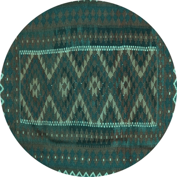 Ahgly Company Machine Washable Indoor Round Southwestern Turquoise Blue Country Area Rugs, 8' Round