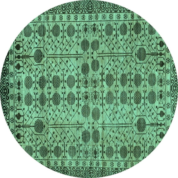 Ahgly Company Machine Washable Indoor Round Southwestern Turquoise Blue Country Area Rugs, 8' Round