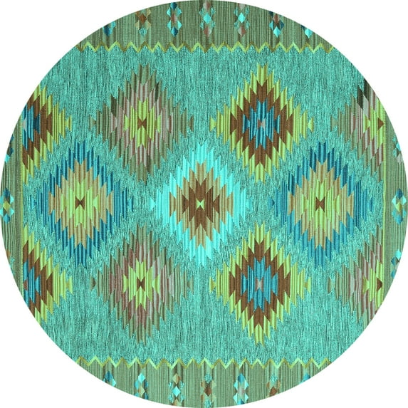Ahgly Company Machine Washable Indoor Round Southwestern Turquoise Blue Country Area Rugs, 8' Round