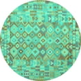 thumbnail image 1 of Ahgly Company Machine Washable Indoor Round Southwestern Turquoise Blue Country Area Rugs, 8' Round, 1 of 4