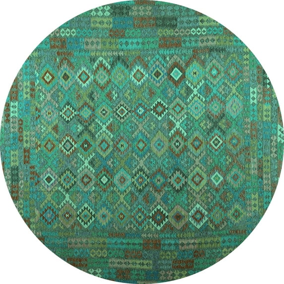 Ahgly Company Machine Washable Indoor Round Southwestern Turquoise Blue Country Area Rugs, 8' Round