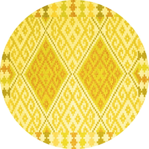 Ahgly Company Machine Washable Indoor Round Southwestern Yellow Country Area Rugs, 3' Round