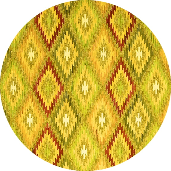 Ahgly Company Machine Washable Indoor Round Southwestern Yellow Country Area Rugs, 4' Round