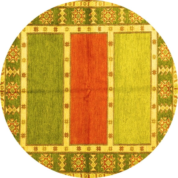 Ahgly Company Machine Washable Indoor Round Southwestern Yellow Country Area Rugs, 4' Round
