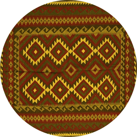 Ahgly Company Machine Washable Indoor Round Southwestern Yellow Country Area Rugs, 5' Round