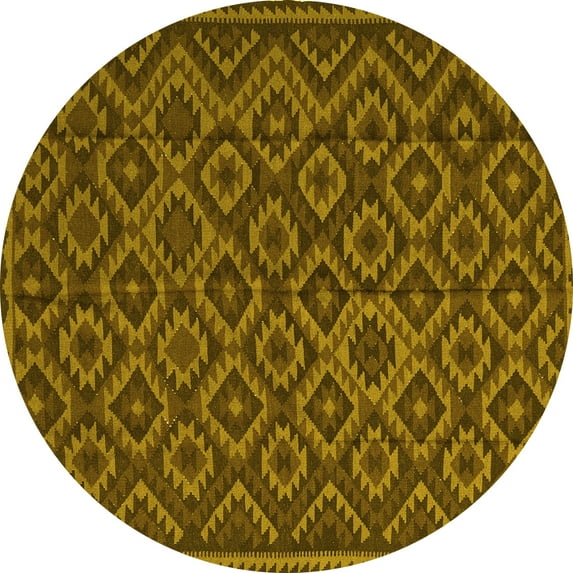 Ahgly Company Machine Washable Indoor Round Southwestern Yellow Country Area Rugs, 7' Round