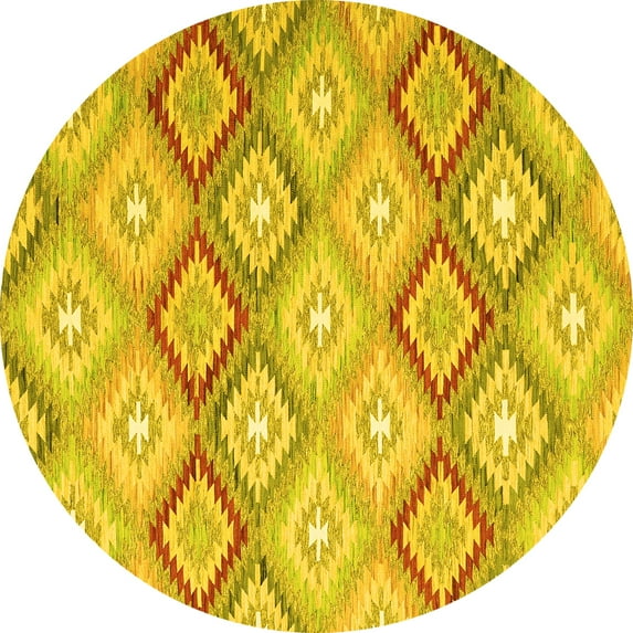 Ahgly Company Machine Washable Indoor Round Southwestern Yellow Country Area Rugs, 7' Round