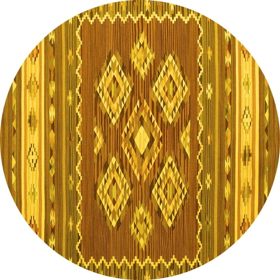 Ahgly Company Machine Washable Indoor Round Southwestern Yellow Country Area Rugs, 7' Round