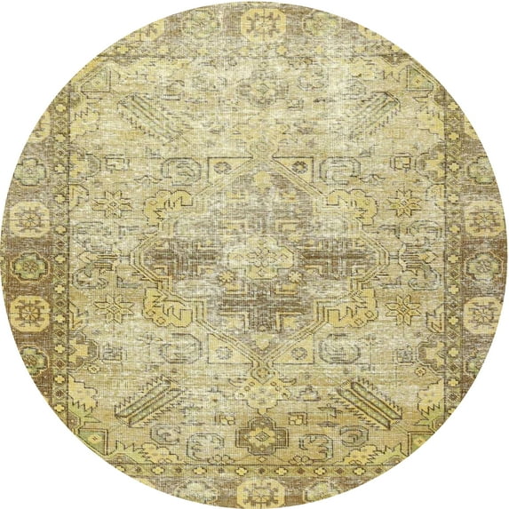 Ahgly Company Machine Washable Indoor Round Traditional Brown Gold Area Rugs, 4' Round