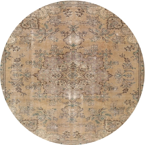 Ahgly Company Machine Washable Indoor Round Traditional Brown Sugar Brown Area Rugs, 4' Round