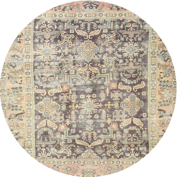 Ahgly Company Machine Washable Indoor Round Traditional Dark Almond Brown Area Rugs, 4' Round
