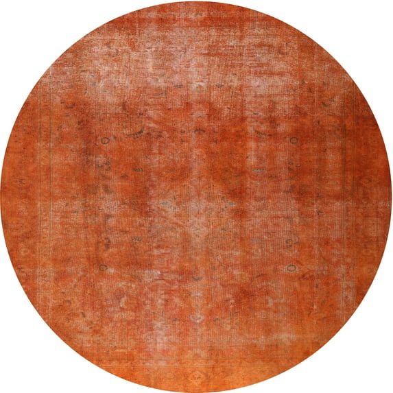 Ahgly Company Machine Washable Indoor Round Traditional Orange Red Area Rugs, 4' Round