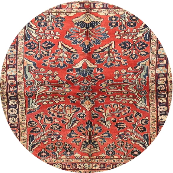 Ahgly Company Machine Washable Indoor Round Traditional Tomato Red Area Rugs, 3' Round