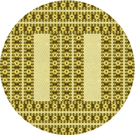 Ahgly Company Machine Washable Indoor Round Transitional Dark Yellow Green Area Rugs, 7' Round