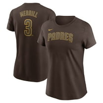 Women's Nike Jackson Merrill Brown San Diego Padres Cooperstown Collection Fuse Name & Number T-Shirt