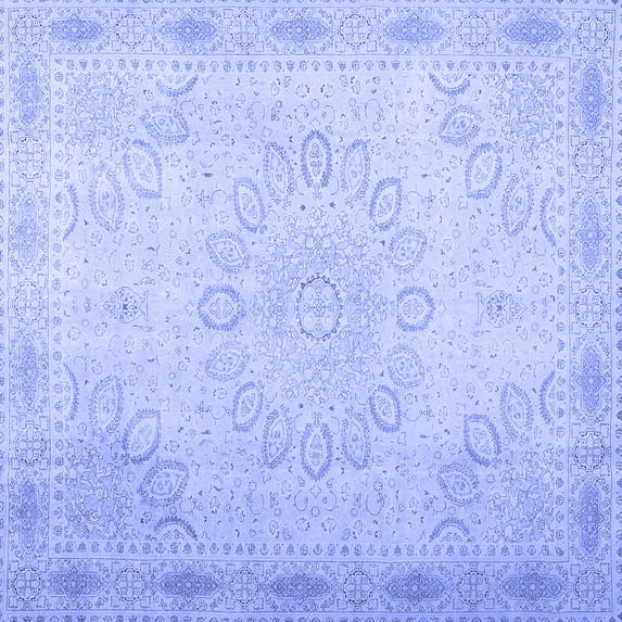 Ahgly Company Machine Washable Indoor Square Abstract Blue Contemporary Area Rugs, 4' Square