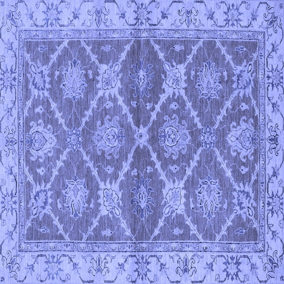 Ahgly Company Machine Washable Indoor Square Abstract Blue Modern Area Rugs, 3' Square