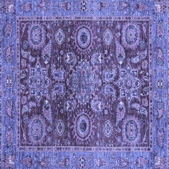 Ahgly Company Machine Washable Indoor Square Abstract Blue Modern Area Rugs, 3' Square