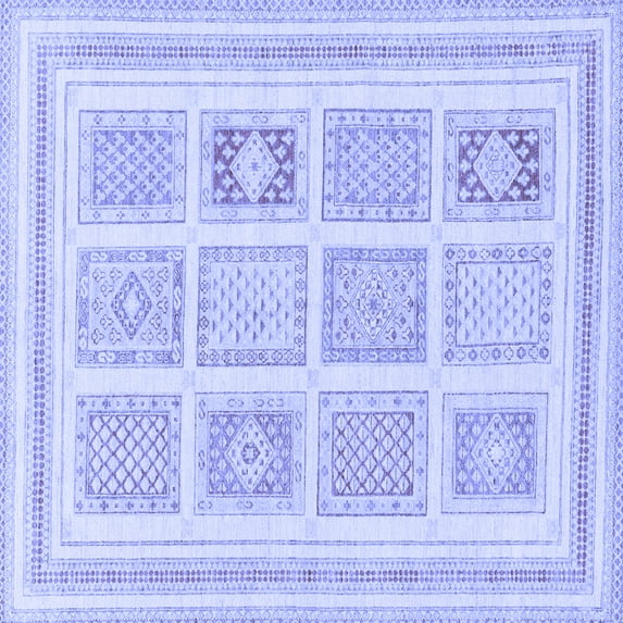 Ahgly Company Machine Washable Indoor Square Abstract Blue Modern Area Rugs, 4' Square