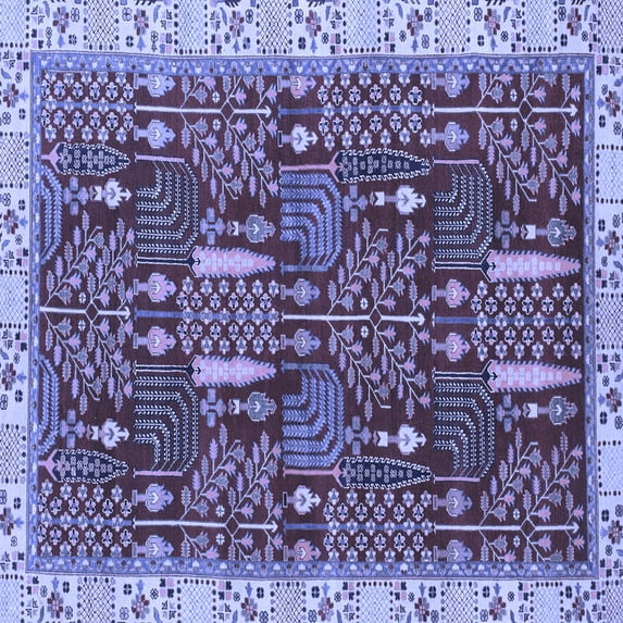 Ahgly Company Machine Washable Indoor Square Abstract Blue Modern Area Rugs, 6' Square