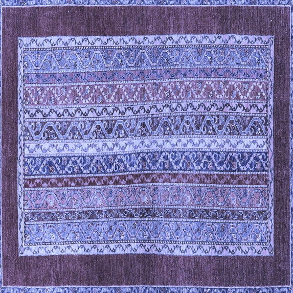Ahgly Company Machine Washable Indoor Square Abstract Blue Modern Area Rugs, 6' Square