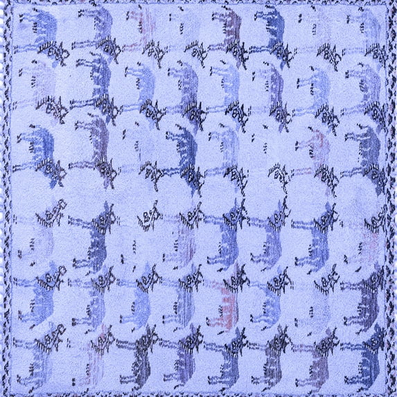 Ahgly Company Machine Washable Indoor Square Abstract Blue Modern Area Rugs, 8' Square
