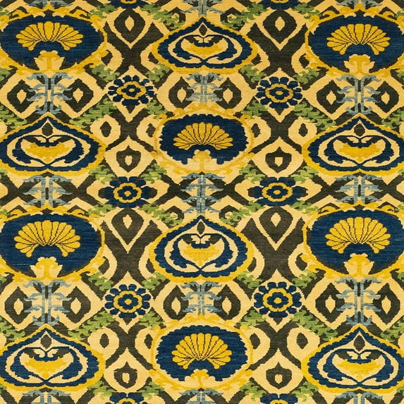 Ahgly Company Machine Washable Indoor Square Abstract Gen Brown Yellow Area Rugs, 6' Square