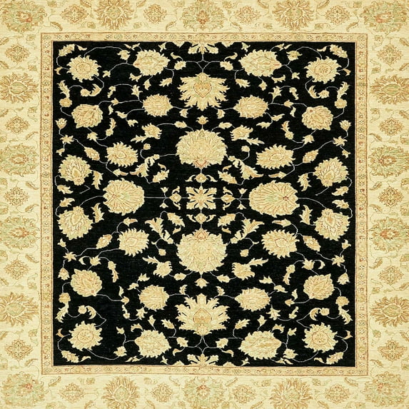 Ahgly Company Machine Washable Indoor Square Abstract Mustard Yellow Area Rugs, 5' Square