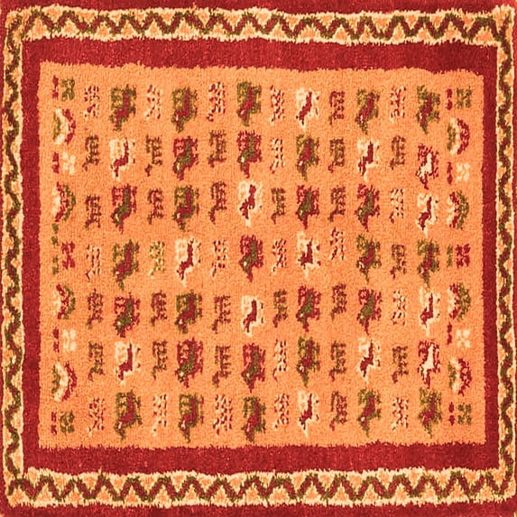 Ahgly Company Machine Washable Indoor Square Abstract Orange Contemporary Area Rugs, 4' Square